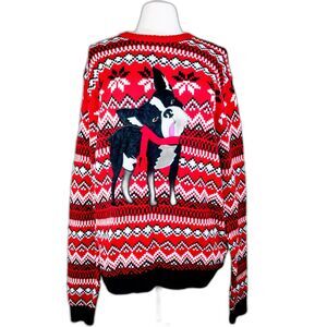 Ugly Christmas Sweater Boston Terrier Mens Large Red White Black 33 Degrees NWT